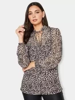 Long Tall Sally High Neck Collar Tie Neck Animal Top, Brown, Size 16, Women