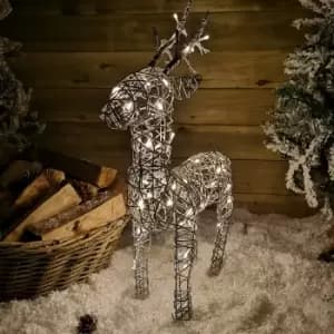 60cm Grey Outdoor Standing Wicker Reindeer Decoration With LED Lights