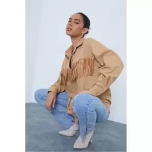 I Saw It First Stone Oversized Fringe Detail Shirt - Brown