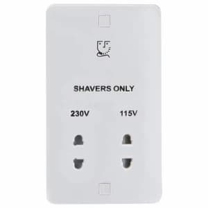 KnightsBridge Pure 9mm White Dual Voltage 115/230V Shaver Socket With Neon