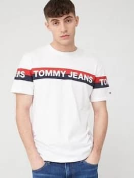 Tommy Jeans Double Stripe Logo Short Sleeve T-Shirt - White