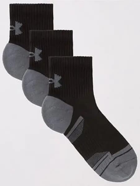 Under Armour Mens Performance Cotton 3 Pack Qtr Socks - Black/Grey