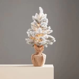 Robert Dyas Snowfall and Hessian Pre-Lit Tree - 2ft