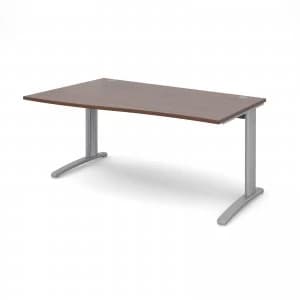 TR10 Left Hand Wave Desk 1600mm - Silver Frame Walnut Top