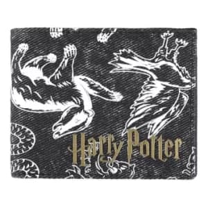 HARRY POTTER Wizards Unite Logo and Hogwarts Houses Symbols All-Over Print Bi-fold Wallet, Male, Black (MW566828HPT)