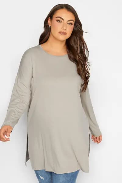 Yours Long Sleeve Oversized T-Shirt Light Beige