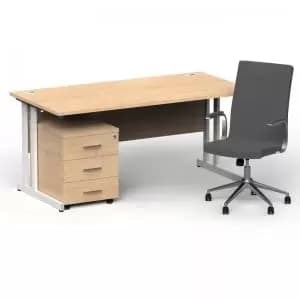 Impulse 1600800 White Cant Desk Maple 3 Dr Mobile Ped & Ezra Grey