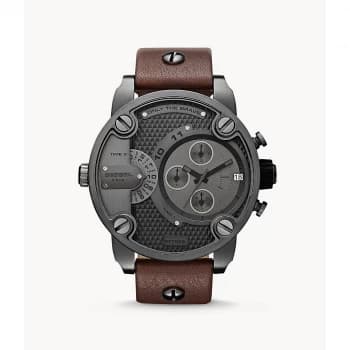 Diesel Mens Little Daddy Chronograph Leather Watch - Brown