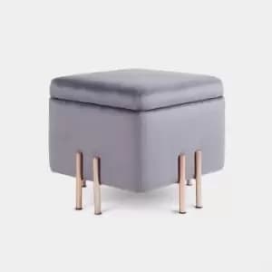 Grey Velvet Storage Stool