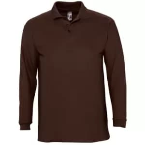 SOLS Mens Winter II Long Sleeve Pique Cotton Polo Shirt (M) (Chocolate)