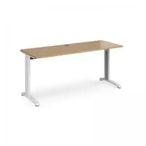 TR10 straight desk 1600mm x 600mm - white frame and oak top