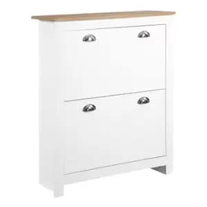 Homcom 2 Drawer Shoe Cabinet Narrow Shoe Cupboard With Flip Doors White