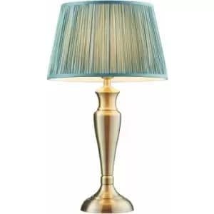 Table Lamp Antique Brass & Fir Silk 60W E27 GLS Base & Shade e10529