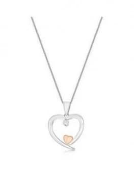The Love Silver Collection Sterling Silver And Rose Gold Plated Cubic Zirconia Hearts Necklace