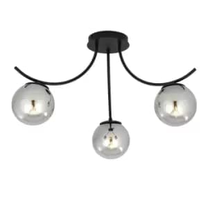 Boston Black Multi Arm Globe Ceiling Light with Graphite Glass Shades, 3x E14