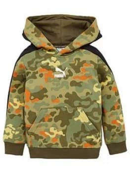 Puma Classics Graphics Camo Printed Hoodie - Multi, Green, Size 3-4 Years