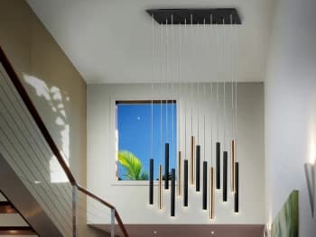 Varas Ultra Slim 14 Light Suspension Hanging Light, Gold & Matt Black, Maximum Height 3 meters