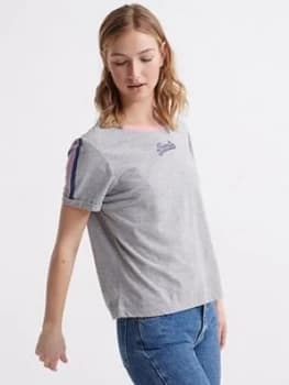 Superdry Vintage Logo Micro Boxy Tee - Grey Marl, Size 10, Women