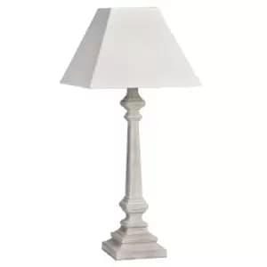 White Washed Wood Table Lamp with Natural Shade