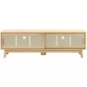 Bo Living - Oak colour Java TV Unit with rattan detailed storage cabinets, W150xD45xH47cm - Oak