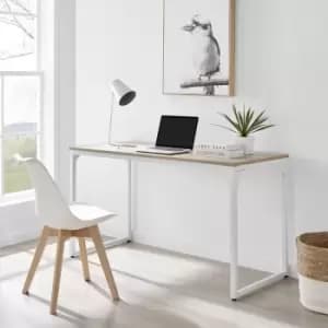 Furniturebox Kendrick Oak Wood Effect Desk with White Legs 140cm Industrial Scandinavian Office Computer