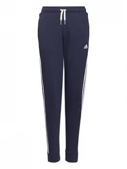 adidas Junior Girls 3-Stripes Fleece Cuffed Pants - Navy/White, Size 11-12 Years, Women