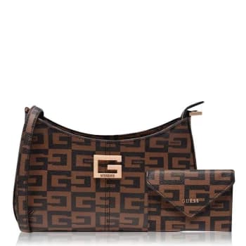 Guess AOP G Logo Shoulder Bag - Brown