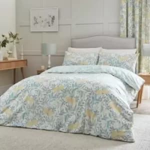 Dreams & Drapes Dreams and Drapes Sandringham Duck Egg Duvet Cover Set - Super King, Cotton, Floral - Blue/Green/White/Yellow