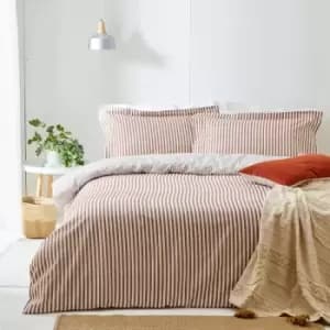 The Linen Yard Hebden Stripe Melange Print 100% Cotton Reversible Duvet Cover Set, Pecan, Super King