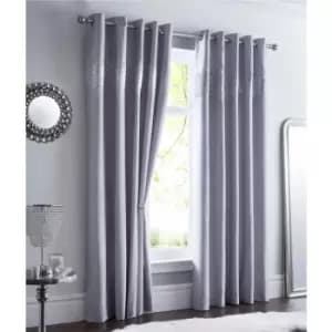 Sequin Diamante Eyelet Ring Top Fully Lined Curtains Shimmer Silver 90x90 - Silver