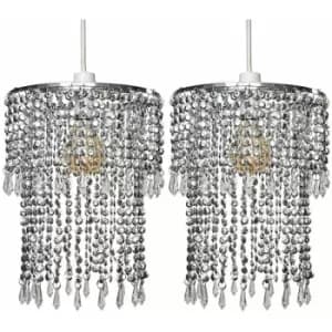 Minisun - 2 x Sparkling Chrome Acrylic Crystal Jewel Bead Ceiling Pendant Light Shades