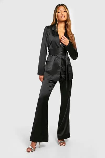 Matte Satin Fit & Flare Tailored Trousers