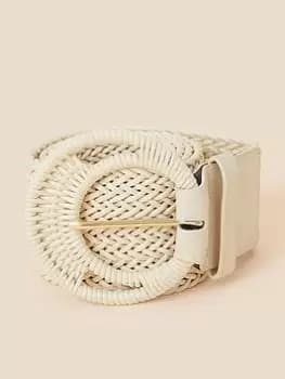 Accessorize Large Buckle Weave Belt, Cream, Size S/M, Women