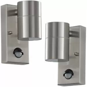 Loops - 2 pack IP44 Outdoor Accent Light Stainless Steel pir Wall Downlight GU10 Lamp