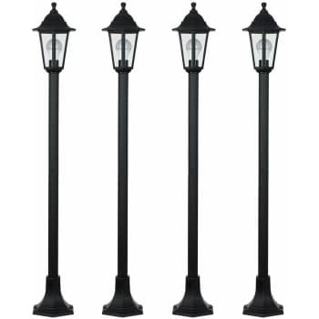 4 X Traditional Victorian 1.2M Black IP44 Outdoor Garden Lamp Post Bollard Lights - No Bulbs