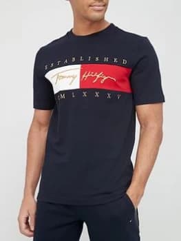 Tommy Hilfiger Signature Flag Relaxed Fit T-Shirt - Navy, Desert Sky, Size S, Men