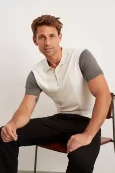Mens Short Sleeve Colour Block Knitted Polo
