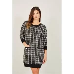 Yumi Black Checked Knitted Tunic Dress - Black