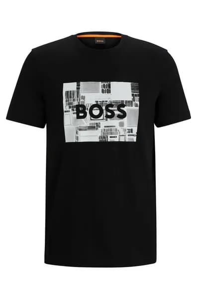 Boss Orange Heavy Boss Logo-Print Jersey T-Shirt - S Black Tops male 50510009-001 S