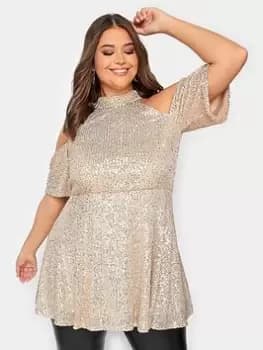Yours Sequin Choker Cold Shoulder, Gold, Size 16, Women