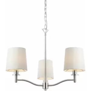 Bright Nickel 3 Light Ceiling Pendant Fitting & Vintage White Fabric Shades