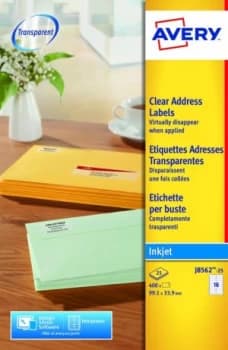 Avery Clear Inkjet Labels 99x34mm J8562-25 16 p/sht PK400