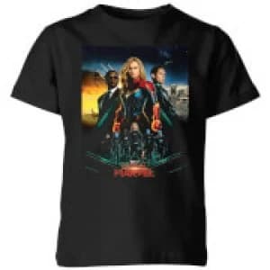 Captain Marvel Movie Starforce Poster Kids T-Shirt - Black - 11-12 Years