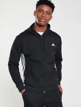 adidas Side 3 Stripe Full Zip Hoodie - Black, Size 2XL, Men