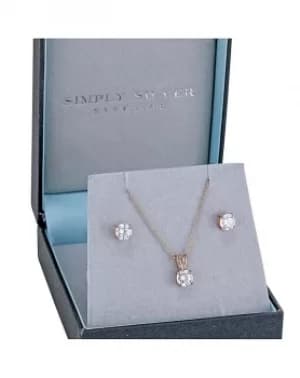 Simply Silver Rose Gold Plated Sterling Silver Cubic Zirconia Necklace and Earrings Set