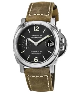Panerai Luminor Marina Automatic Black Dial Leather Strap Mens Watch PAM01048 PAM01048