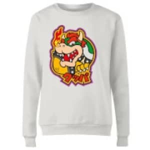 Nintendo Super Mario Bowser Kanji Womens Sweatshirt - White - L