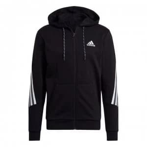 Adidas 3 Stripe Tape Full Zip Hoodie Mens - Black/White