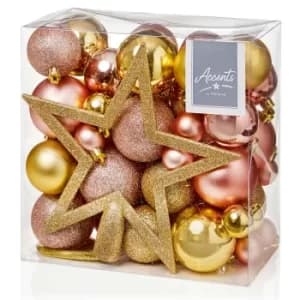 Mixed Bauble and Tree Topper Set of 50, Gold