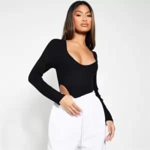 I Saw It First Viscose Rib Scoop Neck Extreme High Rise Bodysuit - Black